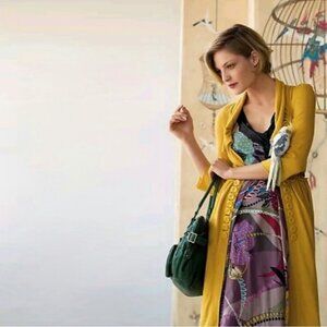 Anthropologie Moth Women's Size M Yellow Button-Down Ruffle Cardigan Coat Dress